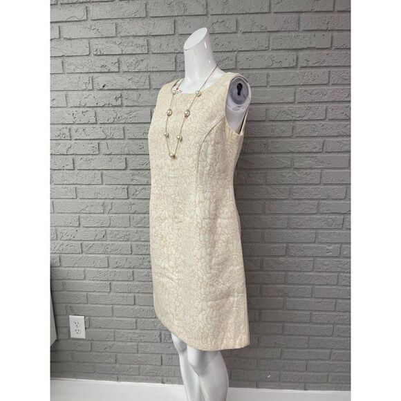 Coldwater Creek Ivory Floral Embossed Sheath Dress Size P10 - Picture 3 of 10